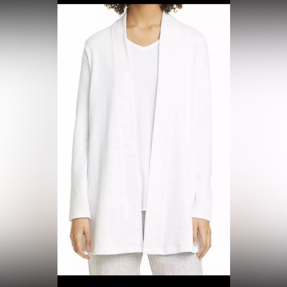 Eileen Fisher Womens Jacket White Size S/P Textured Side-Slit $258 - Picture 1 of 9